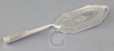 A George III silver fish slice, with loaded demi reeded silver handle, Henry Chawner, London,
