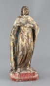 A Brazilian gilt and polychrome-painted carved wood figure of a saint, 18th century, (later-inset