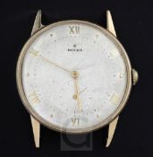 A gentleman's 1940's 9ct gold Rolex manual wind wrist watch, with Roman and dot markers and