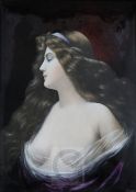 Jules Sarlandie (1874-1936). A Limoges Art Nouveau enamel portrait plaque, depicting a beauty in