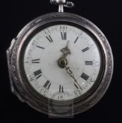 An 18th century repousse silver pair cased keywind verge pocket watch by J. Worke, London, with