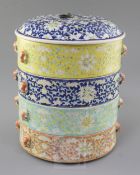 A Chinese Straits enamelled porcelain four tiered box and cover, Teng-kat, late 19th century,