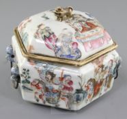 A Chinese famille rose hexagonal food warming vessel, cover and liner, Tongzhi mark and of the