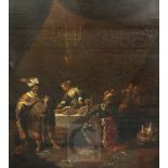 Early 18th Century Flemish Schooloil on wooden panelInterior with nobles at a banquet28.5 x 25.5in.