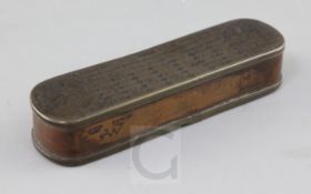 An antique Dutch copper and brass seaman's tobacco box, 7in.