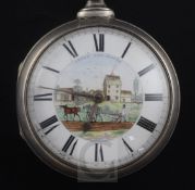 An early Victorian silver pair cased keywind verge pocket watch by J. Hughes, Carnarvon, with