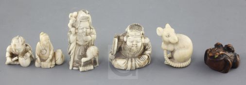 Five Japanese ivory netsuke and a similar boxwood example, late 19th / early 20th century,