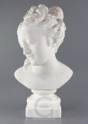 P. Pasquini. An Italian carved marble head of a young woman, signed, on polished marble socle,