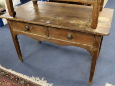 A George III pine side table, with two frieze drawers W.119cm