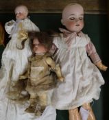 Three German bisque head dolls; Bahr & Proschild 585 3/0, Gebrude Heubach 7603 and Armand