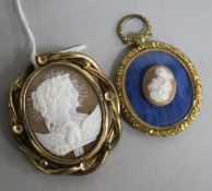 A Victorian cameo brooch, an unmounted cameo and a pinchbeck locket.