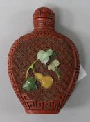 A Chinese cinnabar jadeite decorated scent bottle