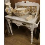 A Victorian washstand and pottery set W.90cm