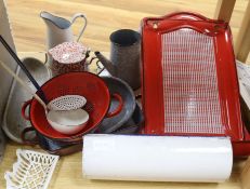 A large quantity of mixed French kitchen enamel wares