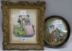 A Regency silkwork picture and a Victorian applique-work 'fashion' print