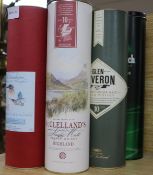 Six assorted bottles of whisky: Glengoyne 10yo, Highland Single Malt 10yo, Glenfiddich 12yo, Glen