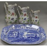 Three graduated jugs and a Spode Italian platter