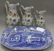 Three graduated jugs and a Spode Italian platter