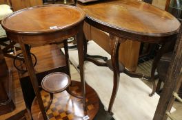 An Edwardian inlaid rosewood oval two-tier table and a similar mahogany table W.45cm