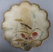 A set of six Victorian dessert dishes, painted with birds