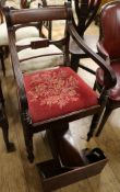 A Regency mahogany open armchair and a pair of mahogany book troughs