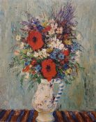 French Schooloil on boardStill life of flowers in a jugindistinctly signed16 x 13in.