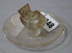 A Lalique glass ashtray, mounted with a wren