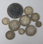 A quantity of mixed silver coinage and an Elizabethan copy.