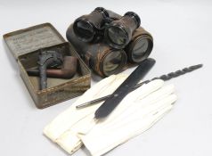 Two pairs of binoculars, pipes etc