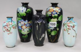 Two pairs cloisonne vases and another vase