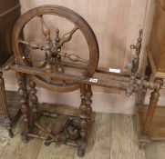 A Victorian spinning wheel, W.74cm
