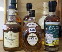 Six assorted bottles of whisky: Dalwhinnie 15yo, Lorder's, The Gordon Highlanders, Famous Grouse