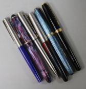 Six assorted pens including Burnham