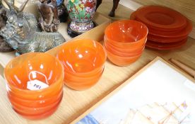 A 1960's orange glass dessert set