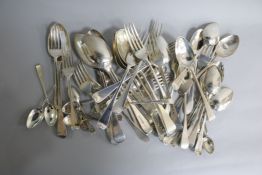 A George IV silver thirty six piece Old English pattern part canteen of flatware, London, 1827/8.