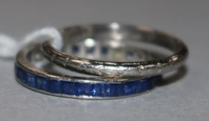 A platinum band and a sapphire set full eternity ring,