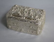 A late 19th century German Hanau embossed silver casket, 14cm 15 oz.