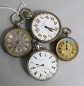 Two silver pocket watches and two others.