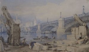 19th century English SchoolwatercolourThe building of London Bridge4.25 x 6.75in.