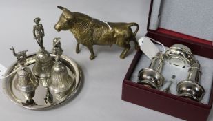 A Peruvian silver (925) bell with llama finial and sundry other items, including a pair of Spanish