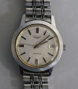 A Longines stainless steel gentleman's automatic wristwatch, with silvered dial, date aperture and