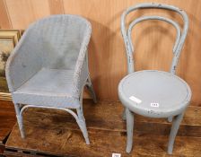 A childs Lloyd Loom chair and Bentwood chair