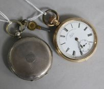 A silver (800) hunter pocket watch and a rolled gold 'Lancashire Watch Co.' open face pocket watch