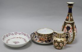 A Crown Derby vase, a jug and bowl, etc.