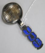 David Andersen, Norway, a silver (925) and enamel preserve spoon, impressed 'Drammen' and 'G. J.