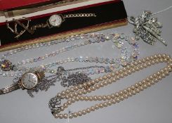 A 9ct gold-cased Accurist wristwatch, a Majex watch, Swarovski crystal bead necklace and sundry