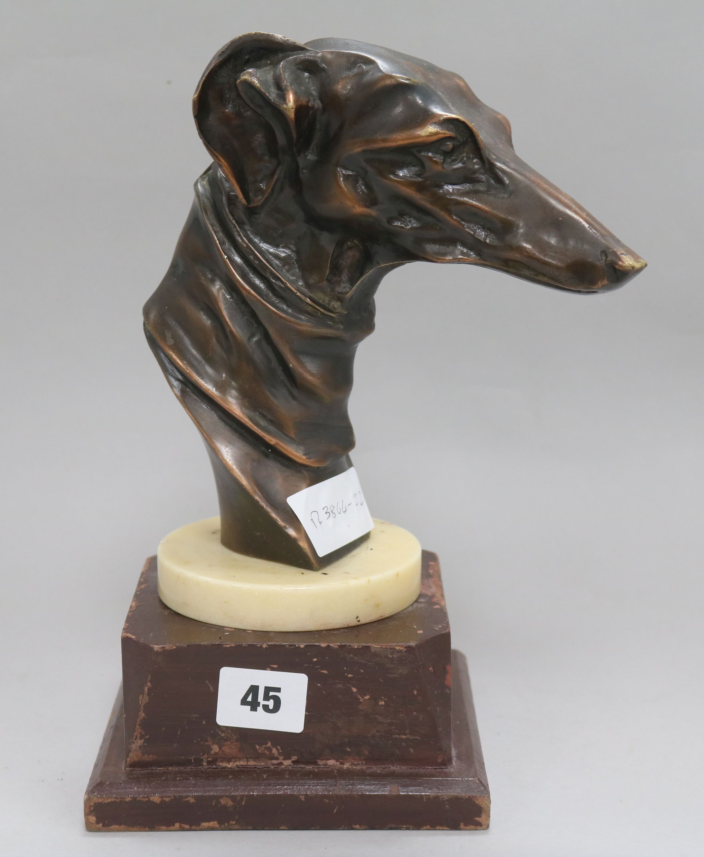 A bronze dog's head