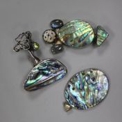 Three items of Abalone shell jewellery including sterling silver.