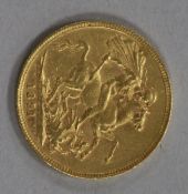 A Queen Victoria gold sovereign 1891, VF