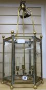 A French brass and glass hall lantern